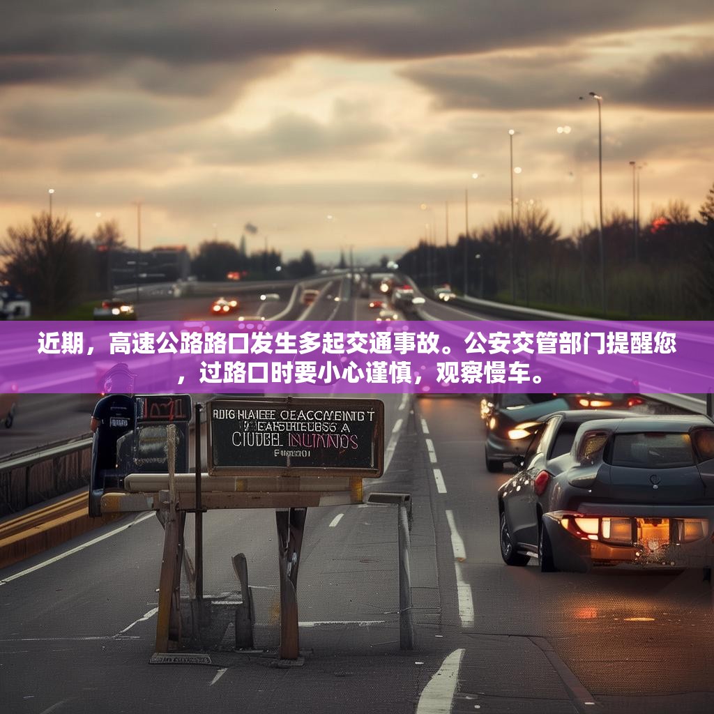 近期，高速公路路口发生多起交通事故。公安交管部门提醒您，过路口时要小心谨慎，观察慢车。